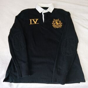 Polo Ralph Lauren Blackwatch Rugby Polo Mens M Black Gold Crest Elbow Patch 90s